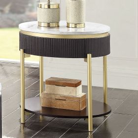 Gorgeous Dark Walnut Finish 1pc End Table White Faux Marble Top Living Room Table Open Bottom Shelve