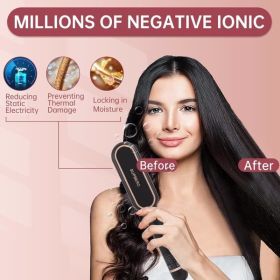 Negative Ionic Hair Straightener Brush with 9 Temp Settings, 30s Fast Heating, Hair Straightening Comb with LED Display, Anti-Scald & Auto-Shut Off Ha