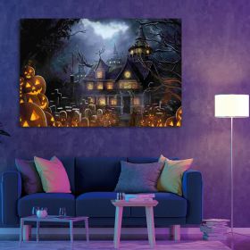 Drop-Shipping Framed Canvas Wall Art Decor Painting For Halloween, Haunted Jack-o-lanterns Farm Painting For Halloween Gift, Decoration For Halloween