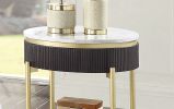 Gorgeous Dark Walnut Finish 1pc End Table White Faux Marble Top Living Room Table Open Bottom Shelve