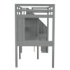 Twin Size Loft Bed Frame with Storage Staircase and Double Desks and Shelves,Gray