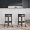 30" Bar Stool, Weathered Gray Finish, Charcoal Fabric Seat