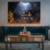 Drop-Shipping Framed Canvas Wall Art Decor Painting For Halloween, Haunted Jack-o-lanterns Farm Painting For Halloween Gift, Decoration For Halloween