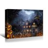 Drop-Shipping Framed Canvas Wall Art Decor Painting For Halloween, Haunted Jack-o-lanterns Farm Painting For Halloween Gift, Decoration For Halloween