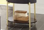 Gorgeous Dark Walnut Finish 1pc End Table White Faux Marble Top Living Room Table Open Bottom Shelve