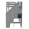 Twin Size Loft Bed Frame with Storage Staircase and Double Desks and Shelves,Gray
