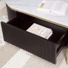 Gorgeous Dark Walnut Finish 1pc End Table White Faux Marble Top Living Room Table Open Bottom Shelve