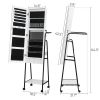 Full mirror wood flooring style, with storage shelves, white light beads, detachable foldable hanging bar at the back, jewelry storage mirror cabinet
