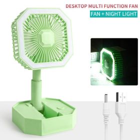USB Rechargeable Desktop Telescopic Fan; Mini Portable Hand Foldable Fans With Light (Color: Green)