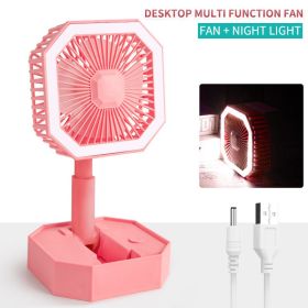 USB Rechargeable Desktop Telescopic Fan; Mini Portable Hand Foldable Fans With Light (Color: Pink)