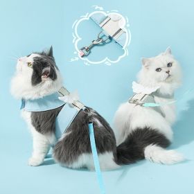 Adjustable Pet Cat Leash Set, Angel Wings Design, Breathable, And Soft For Comfort Cat Harness And Leash Set, Adjustable Gradient Kitten Harness Escap (Color: Blue, size: S)