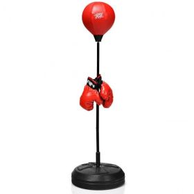 Both Adults And Kids Hand-Eye Coordination Ability Adjustable Height Boxing Punching Bag Stand Set (Color: Red, type: Exercise & Fitness)
