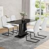 Table and chair set, minimalist dining table, imitation marble patterned glass tabletop, MDF legs with U-shaped brackets. Paired with comfortable chai