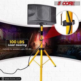 5 Core Speaker Stand Tripod Floor Tall Adjustable 35mm DJ Studio Monitor Stands Pole Mount - SS ECO 1PK WOB (Color: Yellow)