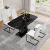 Table and chair set, minimalist dining table, imitation marble patterned glass tabletop, MDF legs with U-shaped brackets. Paired with comfortable chai