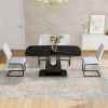 Table and chair set, minimalist dining table, imitation marble patterned glass tabletop, MDF legs with U-shaped brackets. Paired with comfortable chai
